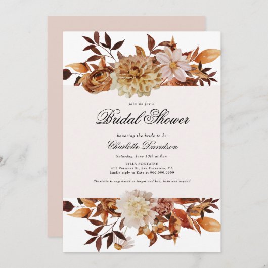 秋秋フローラ錆フェミニンブライダルシャワー 招待状 (正面/裏面)