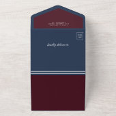 秋秋ブルゴーニュフローラQRコードネイビー結婚ズ オールインワン招待状 (外側)