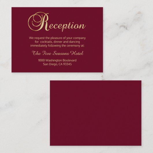 秋秋ブルゴーニュ金ゴールドウェディングレセプション エンクロージャーカード (正面/裏面)