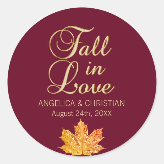 秋秋ブルゴーニュ金ゴールド秋インラブ結婚ズ ラウンドシール (正面)
