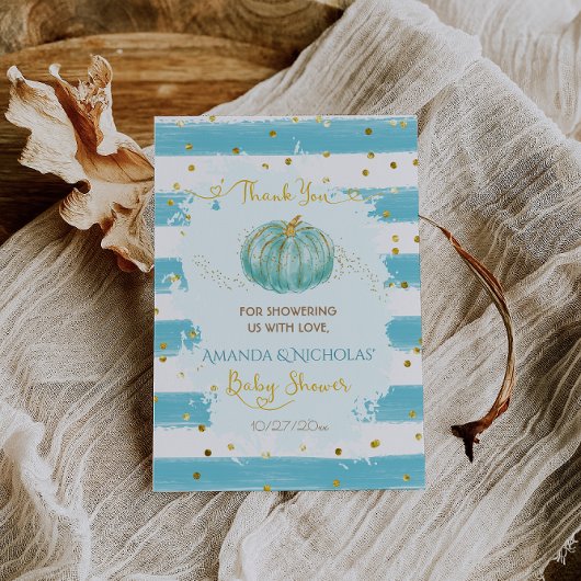 秋秋ベビーシャワーブルーパンプキン サンキューカード