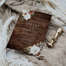 秋秋ボヘミアン素朴フラワーズ結婚ウッド 招待状