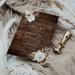 秋秋ボヘミアン素朴フラワーズ結婚ウッド 招待状