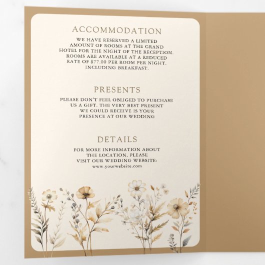 秋秋ボホ山花写真QRコードウェディング 三つ折り招待状 (内部最初)