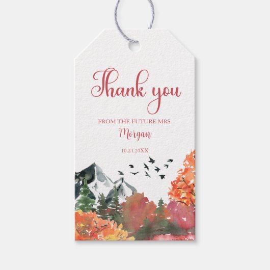 秋秋マウンテンフォレストブライダルシャワー感謝してい ギフトタグ (正面)