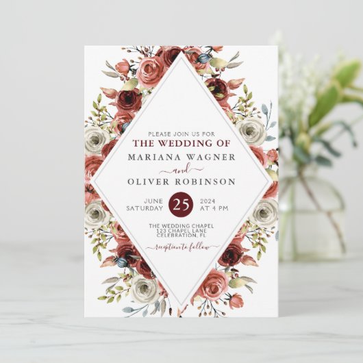 秋秋ミックスカラーフローラ結婚式招待状 招待状 (スタンド正面)