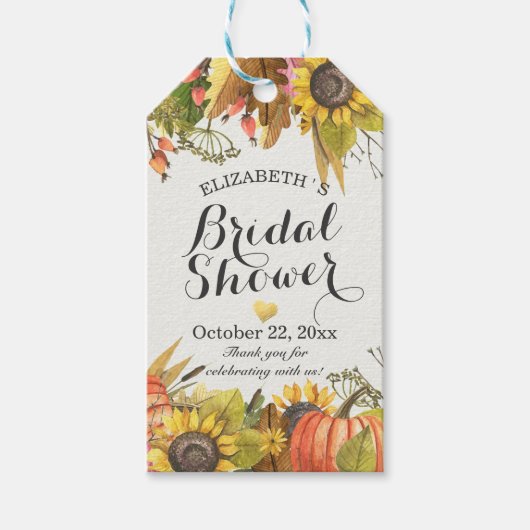 秋秋メープル葉ズパンプキンスブライダルシャワー ギフトタグ (正面)