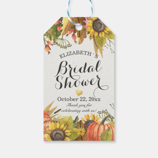 秋秋メープル葉ズパンプキンスブライダルシャワー ギフトタグ (裏面)