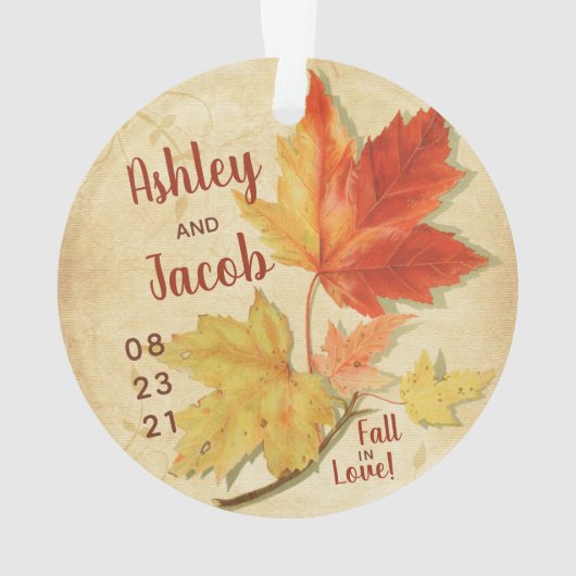 秋秋メープル葉結婚式の引き出物救日付 オーナメント (裏面)