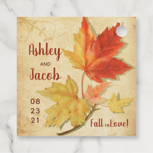 秋秋メープル葉結婚式の引き出物救日付 フェイバータグ (裏面)