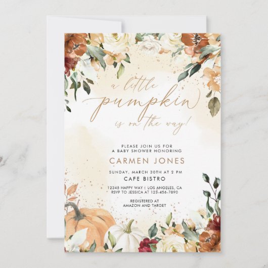 秋秋リトルカボチャベビーシャワー招待状 招待状 (正面)
