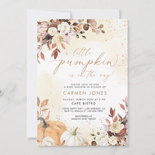 秋秋リトルカボチャベビーシャワー招待状 招待状 (正面)