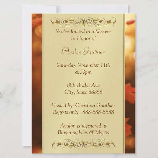 秋秋リーフブライダルシャワーモノグラム招待状 招待状 (裏面)