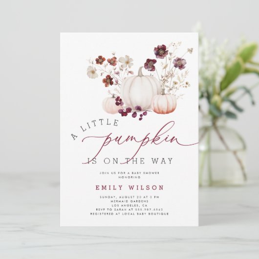秋秋ワイルドフラワーカボチャ赤ちゃんシャワー 招待状 (スタンド正面)