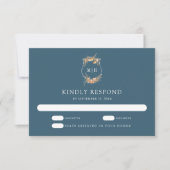 秋秋ワイルドフラワークレストダスティブルー結婚ズ 出欠カード (正面)