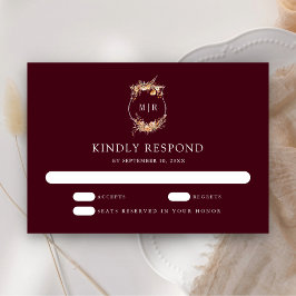 秋秋ワイルドフラワークレストブルゴーニュ結婚ーズ 出欠カード