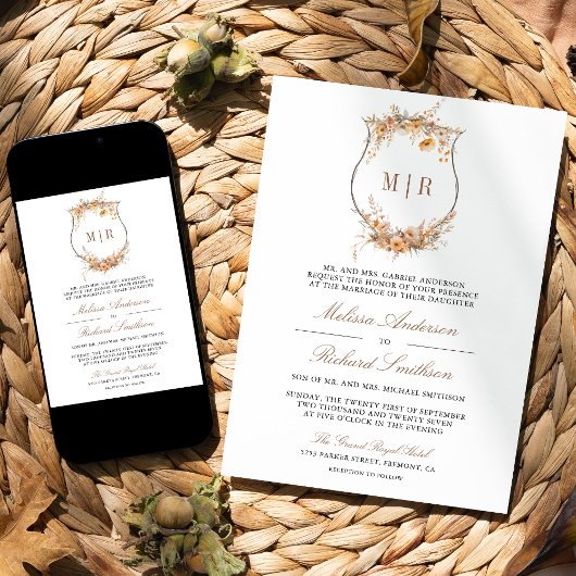 秋秋ワイルドフラワークレストQRコード結婚ズ 招待状