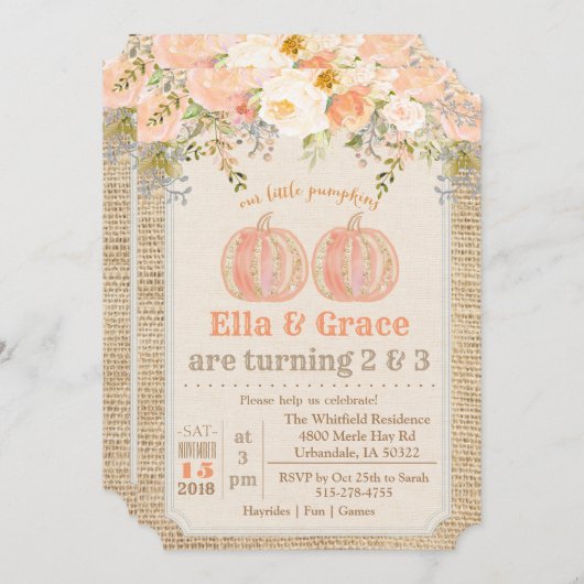 秋秋兄弟姉妹デュアルツイン誕生日招待状 招待状 (正面/裏面)