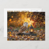 秋秋彼岸神秘的フクロウと提灯 シーズンポストカード (正面/裏面)