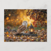 秋秋彼岸神秘的フクロウと提灯 シーズンポストカード (正面)
