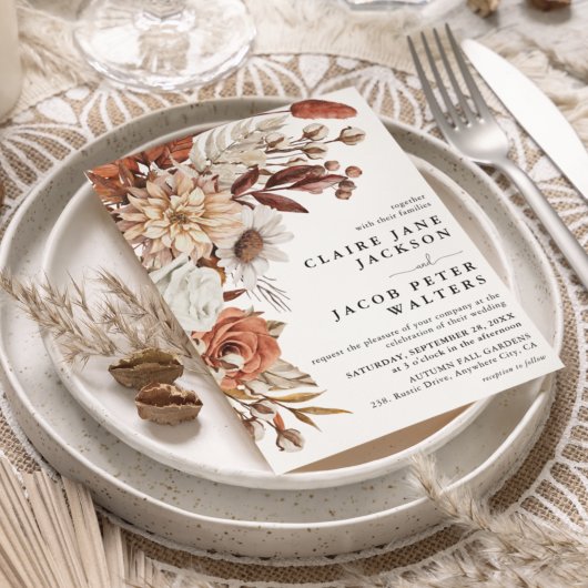 秋秋水彩フローラ結婚ズ 招待状