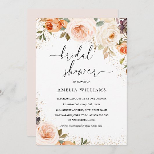 秋秋水彩花ブライダルシャワー 招待状 (正面/裏面)