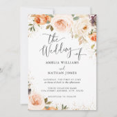 秋秋水彩花結婚の花 招待状 (正面)