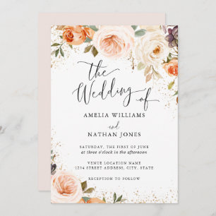 秋秋水彩花結婚の花 招待状