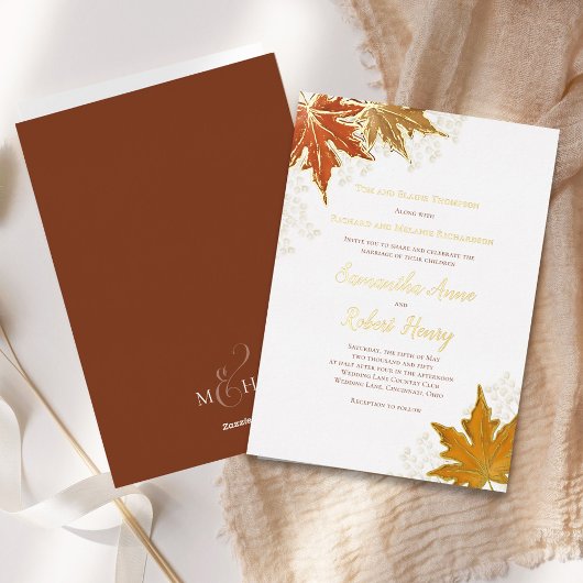 秋秋水離れ色結婚のカスタム 箔招待状