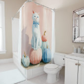 秋秋白猫かぼちゃつき シャワーカーテン (インサイチュ)