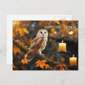 秋秋秋分マボンフクロウとキャンドル シーズンポストカード (正面/裏面)