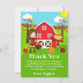 秋秋納屋周囲の庭誕生日ブラウンヘアガール サンキューカード (正面)