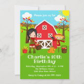 秋秋納屋周囲の庭誕生日ブラックヘアガール 招待状 (正面)