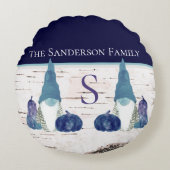 秋秋素朴格言ネイビーダスティブルーパンプキンズ ラウンドクッション (正面)