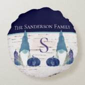 秋秋素朴格言ネイビーダスティブルーパンプキンズ ラウンドクッション (裏面)