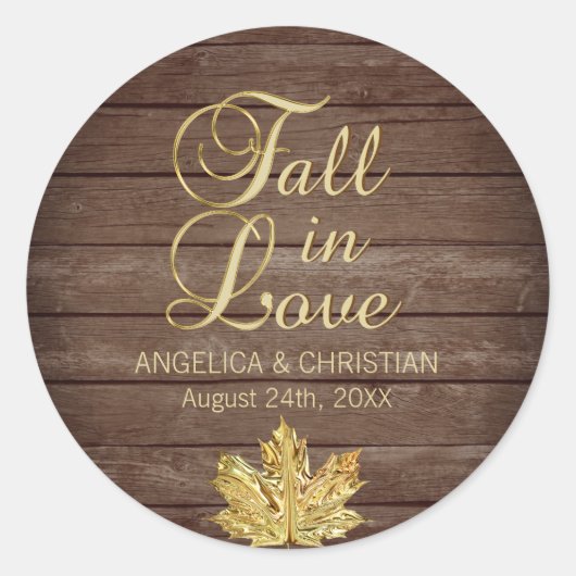 秋秋素朴金ゴールド秋インラブ結婚ズ ラウンドシール (正面)