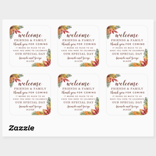 秋秋結婚式の引き出物パーソナライズされた感謝していユー スクエアシール (シート)