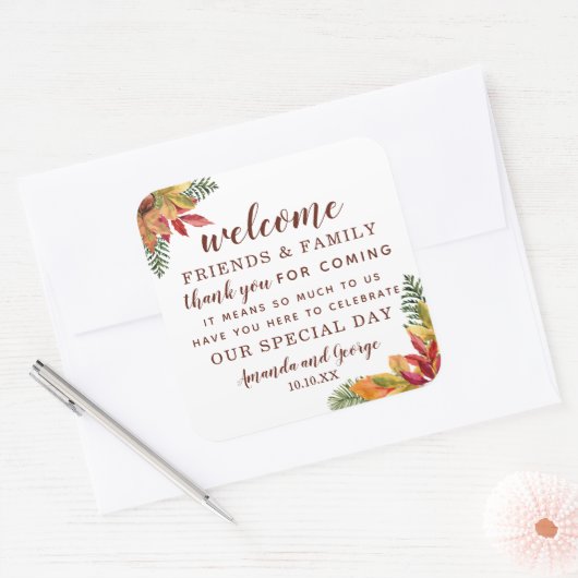 秋秋結婚式の引き出物パーソナライズされた感謝していユー スクエアシール (封筒)