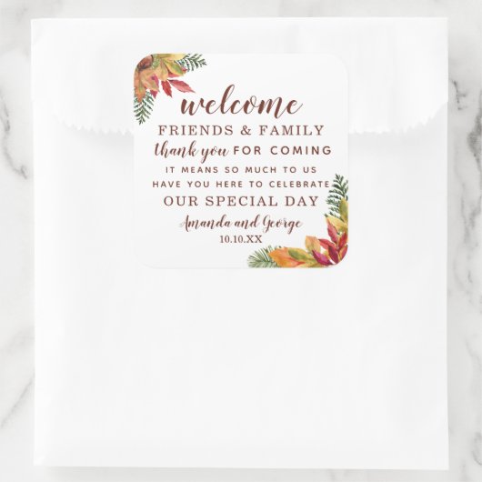 秋秋結婚式の引き出物パーソナライズされた感謝していユー スクエアシール (バッグ)