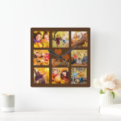 秋秋8フォトブラウン金ゴールドオレンジハートファミリー スクエア壁時計 (ホーム)