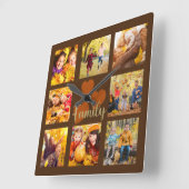 秋秋8フォトブラウン金ゴールドオレンジハートファミリー スクエア壁時計 (傾斜)