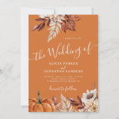 秋秋QRコード植物性さびオレンジ結婚ズ 招待状 (正面)