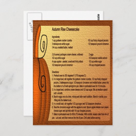 秋立ち上りチーズケーキレシピはがき ポストカード (正面/裏面)