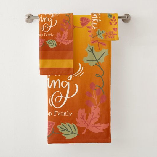 秋紅葉オレンジグリーンハッピーサンクスギビング バスタオルセット (インサイチュ)