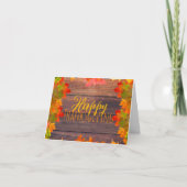 秋紅葉オンバーンウッドハッピーサンクスギビング カード (正面)