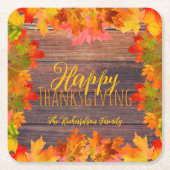 秋紅葉オンバーンウッドハッピーサンクスギビング スクエアペーパーコースター (正面)