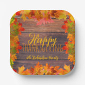 秋紅葉オンバーンウッドハッピーサンクスギビング ペーパープレート (正面)