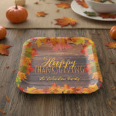 秋紅葉オンバーンウッドハッピーサンクスギビング ペーパープレート