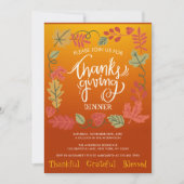 秋紅葉タイポグラフィ感謝祭ディナー 招待状 (正面)