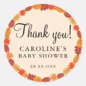 秋紅葉ハロウィーン赤ちゃんシャワーありがとう ラウンドシール (正面)